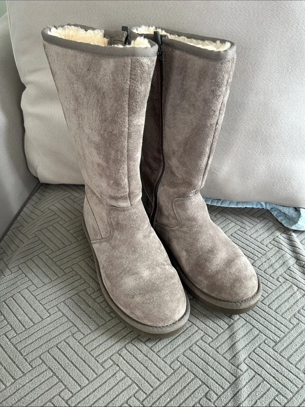 UGG gray Suede Fleece-Lined Mid-Calf Boots